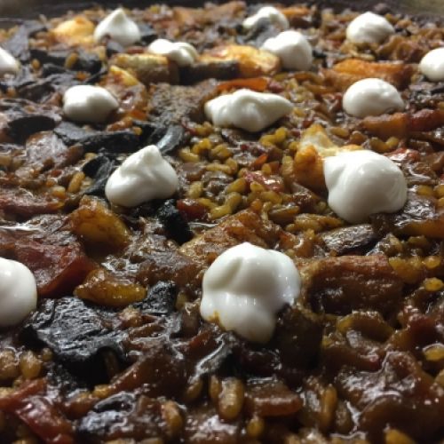 Arròs  de bacallà amb trompetes de la mort